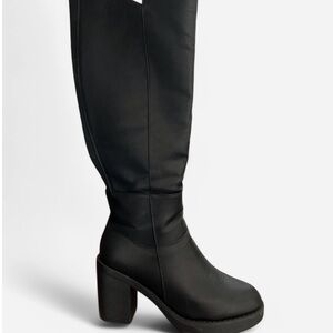 Black Over the Knee Boots with Chunky Heel